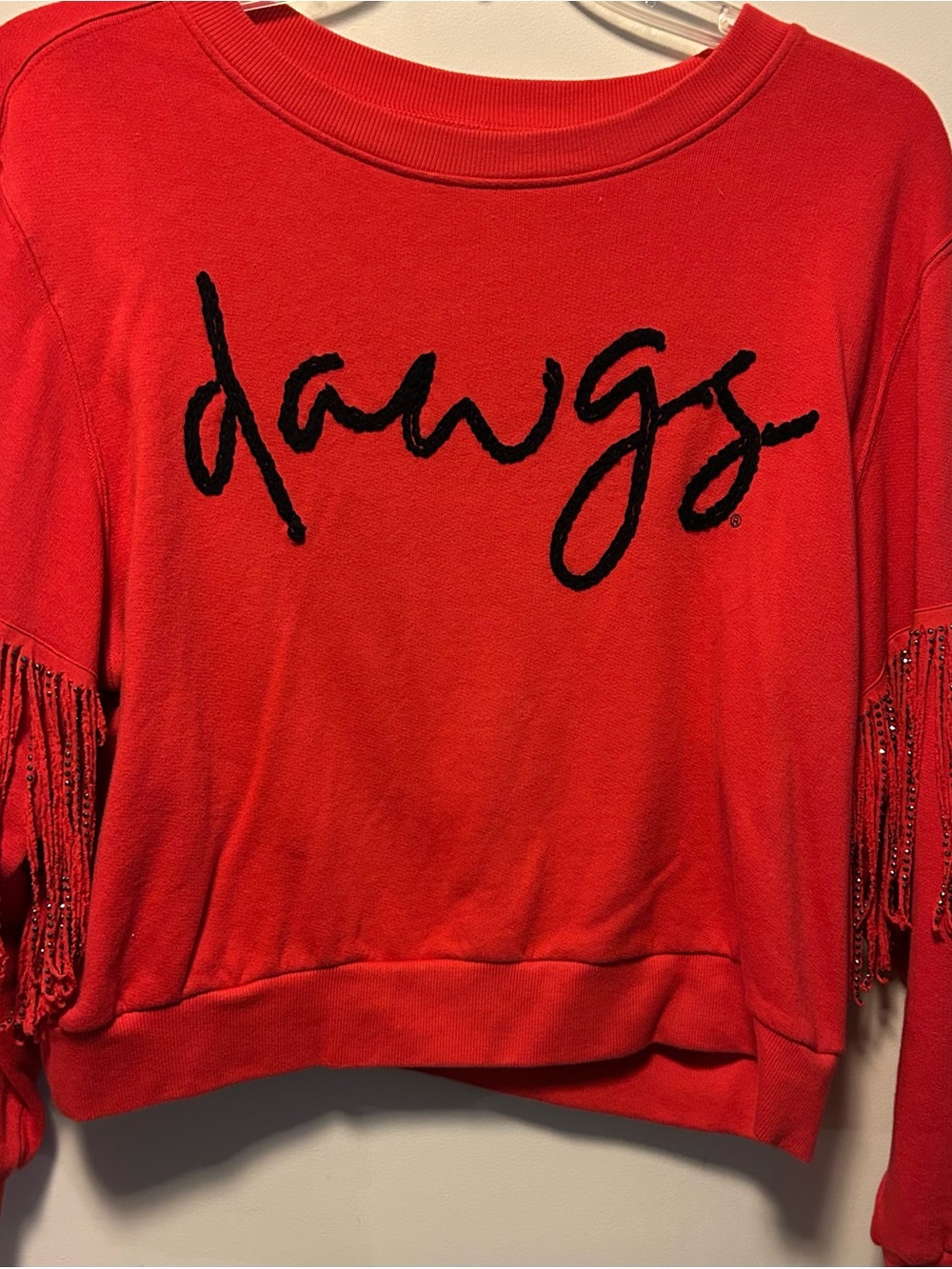 The Dawgs Fringe Sweatshirt Rhinestone Fringe Stewart Simmons Small Game Day UGA